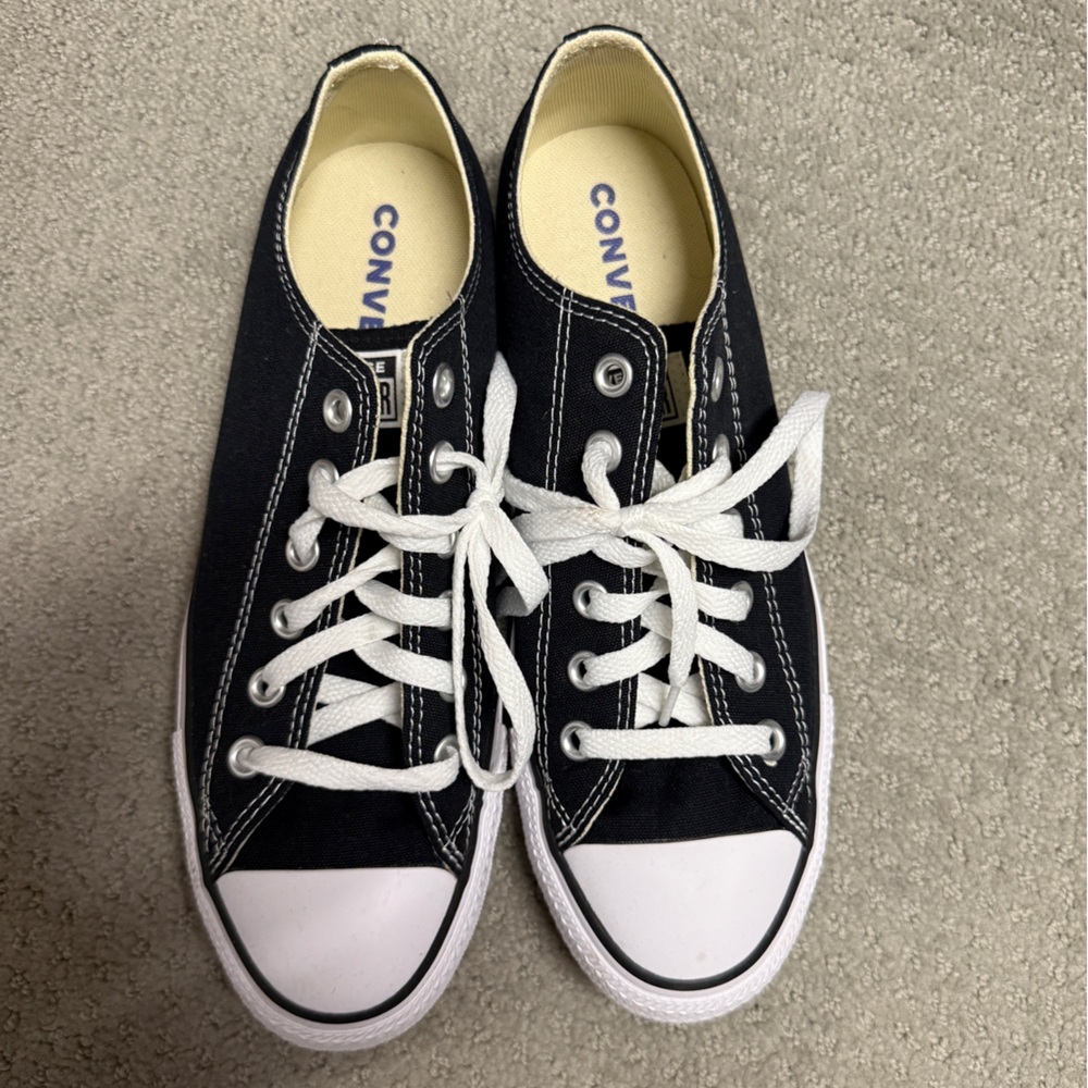 Converse Women’s Low Top Canvas Sneakers - Black & White - Picture 2 of 2